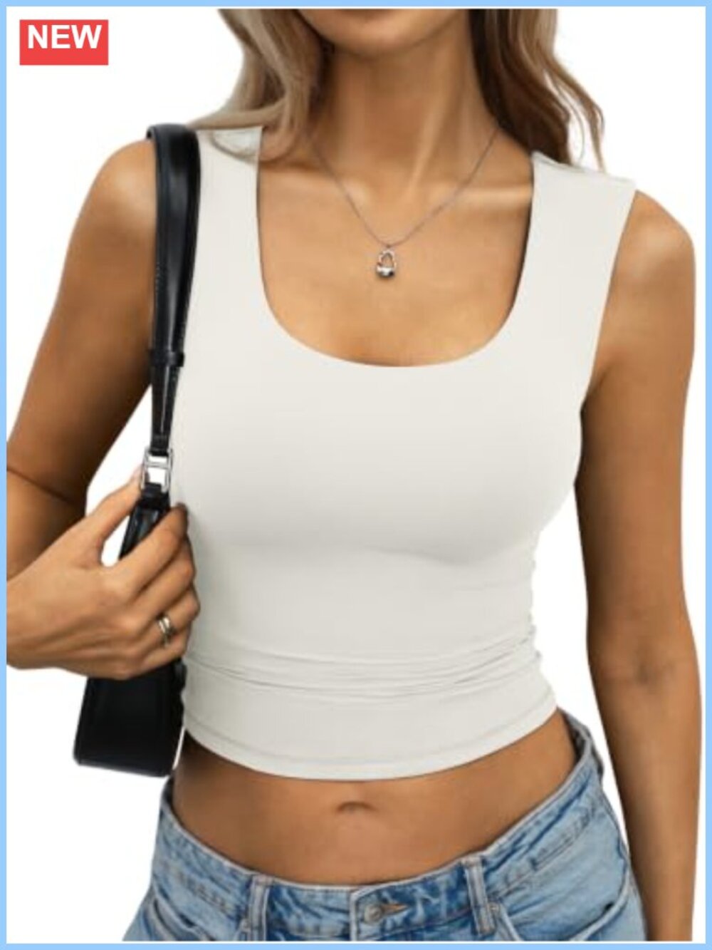 Double Lined Fitted Scoop Neck Sleeveless Crop Tank Top